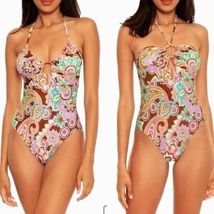 BECCA CANDACE GROOVY FLORAL PAISLEY ONE PIECE SWIMSUIT‎ L